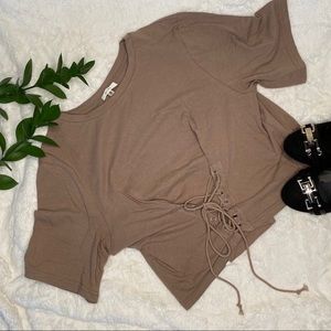Beige Lace Up Crop Top
